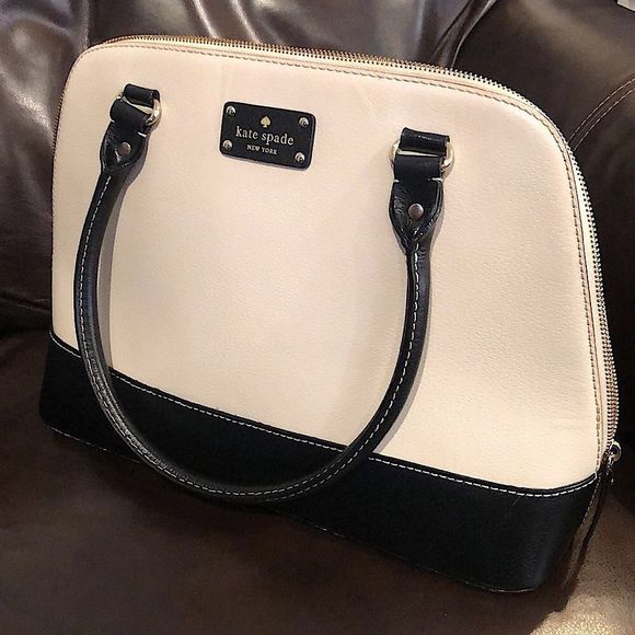KATE SPADE Wellesley Street Black & Ivory Leather Dome Shaped Top Handle Bag - Picture 4 of 16
